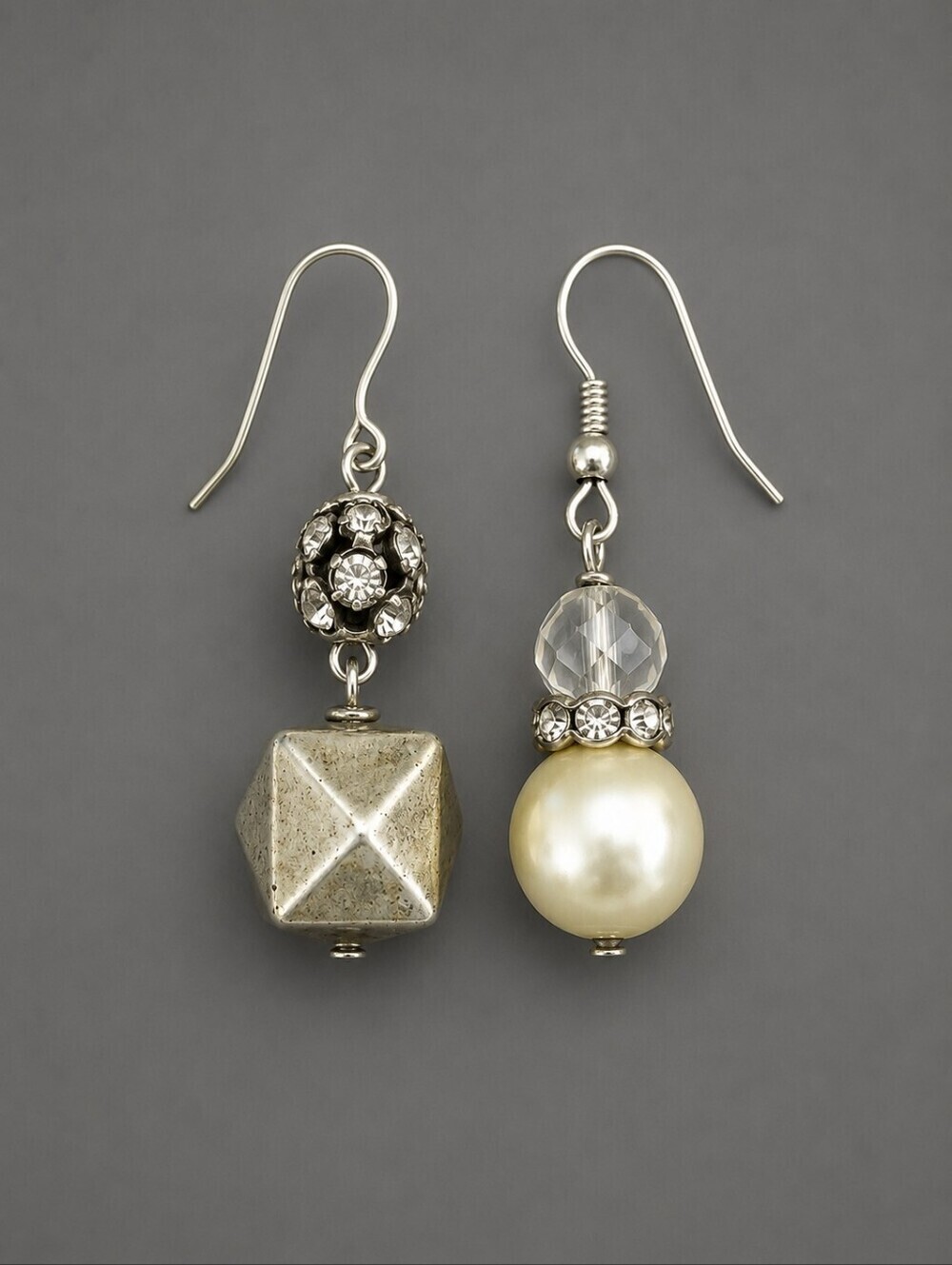 3/$30 HANDMADE Mismatched Pearl Rhinestone Dangle Hook Earrings